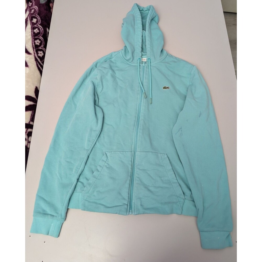Lacoste Sport Aqua Mint Full Zip Fleece Hoodie Sweatshirt Sz 40 Medium Flaws
